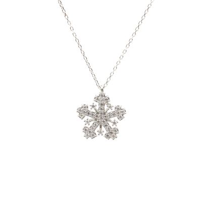925 Sterling Silver Snowflake Necklace with White Cz - 6