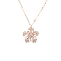 925 Sterling Silver Snowflake Necklace with White Cz - 8