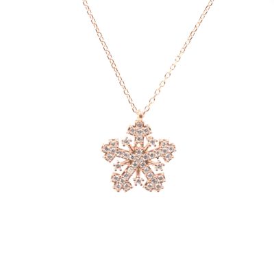 925 Sterling Silver Snowflake Necklace with White Cz - 8