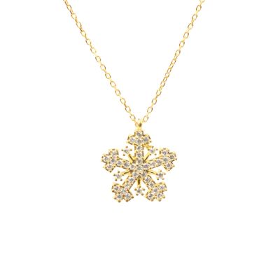 925 Sterling Silver Snowflake Necklace with White Cz - 9