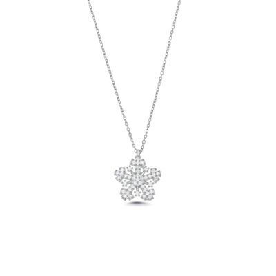 925 Sterling Silver Snowflake Necklace with White Cz - 5