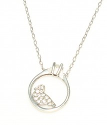 925 Sterling Silver Solitaire Ring & Dove Necklace with White CZs - Nusrettaki