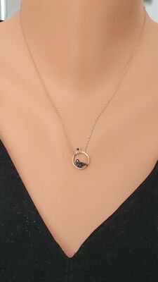 925 Sterling Silver Dove & Solitaire Ring Necklace, Gold Vermeil - 6