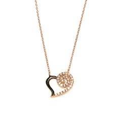 925 Sterling Silver Spiral Heart Necklace with White Cz - 8