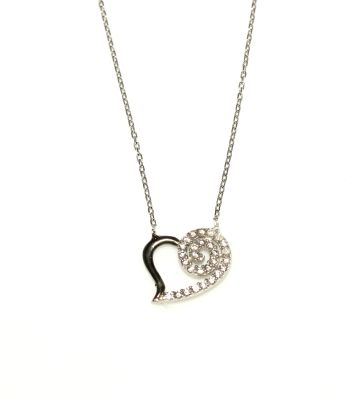 925 Sterling Silver Spiral Heart Necklace with White Cz - 9
