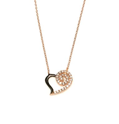 925 Sterling Silver Spiral Heart Necklace with White Cz - 6
