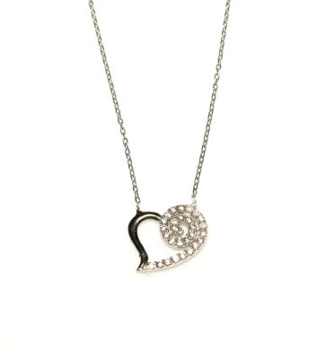 925 Sterling Silver Spiral Heart Necklace with White Cz - 7