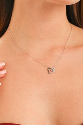 925 Sterling Silver Spiral Heart Necklace with White Cz - 1
