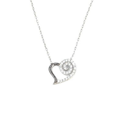 925 Sterling Silver Spiral Heart Necklace with White Cz - 3