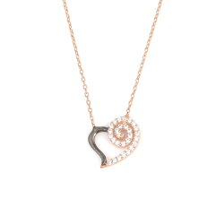 925 Sterling Silver Spiral Heart Necklace with White Cz - 5