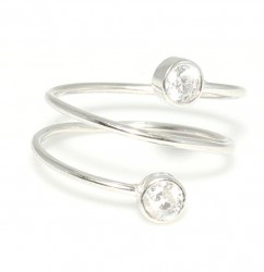925 Sterling Silver Spiral Ring With White Stone - White - Nusrettaki