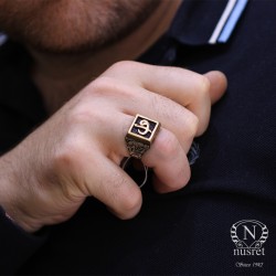 925 Sterling Silver Square Elif Vav Arabic Alphabet Men Ring - 5