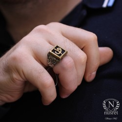 925 Sterling Silver Square Elif Vav Arabic Alphabet Men Ring - Nusrettaki