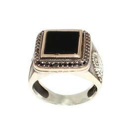 925 Sterling Silver Square Onyx Stone Men Ring - 3
