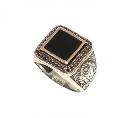 925 Sterling Silver Square Onyx Stone Men Ring - 1