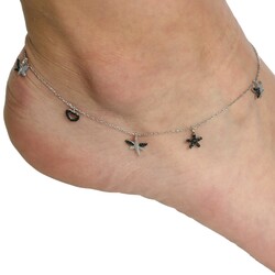 925 Sterling Silver Star, butterfly heart Anklet - 1