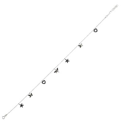 925 Sterling Silver Star, butterfly heart Anklet - 4