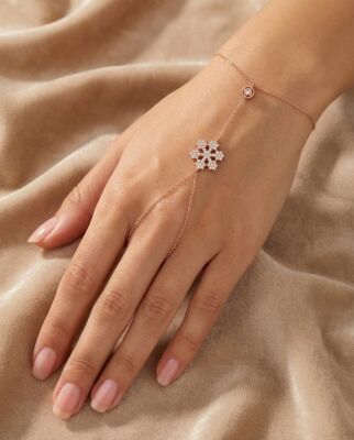 925 Sterling Silver Star Snowflake Design Hand Ring Bracelet - 1