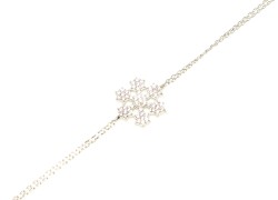 Sterling Silver Snowflake Design Double Chain Bracelet, White Gold Vermeil - 3
