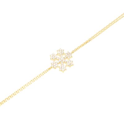 Sterling Silver Snowflake Design Double Chain Bracelet, White Gold Vermeil - 4