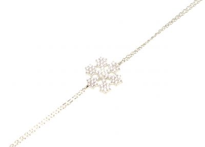 Sterling Silver Snowflake Design Double Chain Bracelet, White Gold Vermeil - 1