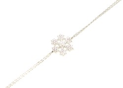 Sterling Silver Snowflake Design Double Chain Bracelet, White Gold Vermeil - 5
