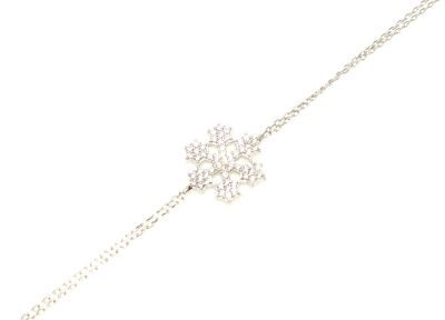 Sterling Silver Snowflake Design Double Chain Bracelet, White Gold Vermeil - 5
