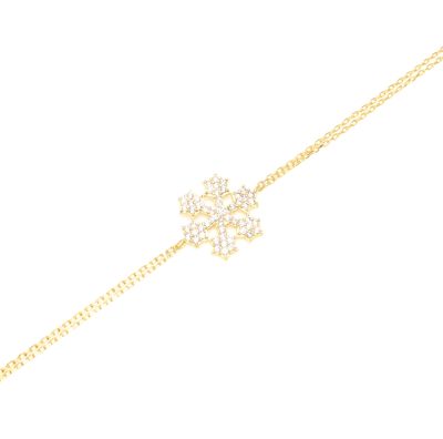 Sterling Silver Snowflake Design Double Chain Bracelet, White Gold Vermeil - 6