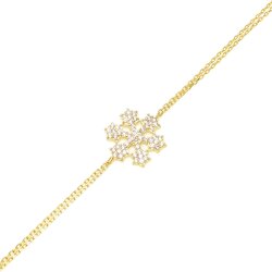 Sterling Silver Snowflake Design Double Chain Bracelet, White Gold Vermeil - Nusrettaki