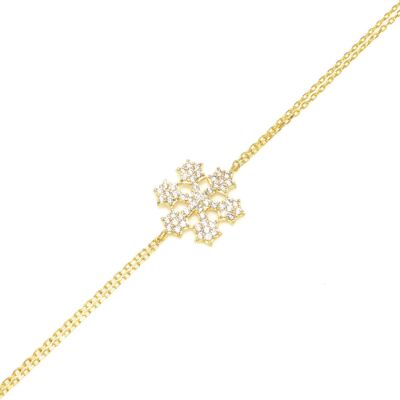 Sterling Silver Snowflake Design Double Chain Bracelet, White Gold Vermeil - 1