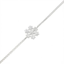 Sterling Silver Snowflake Design Double Chain Bracelet, White Gold Vermeil - Nusrettaki (1)