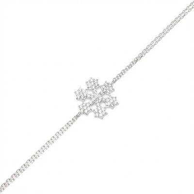 Sterling Silver Snowflake Design Double Chain Bracelet, White Gold Vermeil - 2