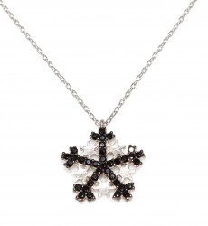 925 Sterling Silver Star Snowflake Necklace with Black CZ - 2