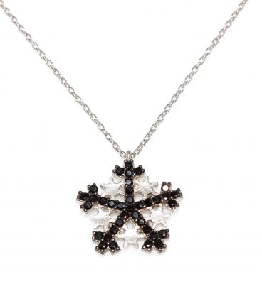 925 Sterling Silver Star Snowflake Necklace with Black CZ - 2