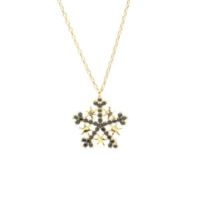 925 Sterling Silver Star Snowflake Necklace with Black CZ - 3