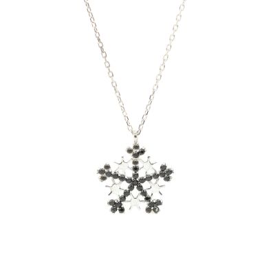 925 Sterling Silver Star Snowflake Necklace with Black CZ - 4