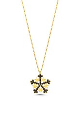 925 Sterling Silver Star Snowflake Necklace with Black CZ - 5