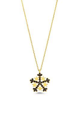 925 Sterling Silver Star Snowflake Necklace with Black CZ - 5