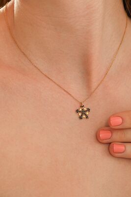 925 Sterling Silver Star Snowflake Necklace with Black CZ - 1