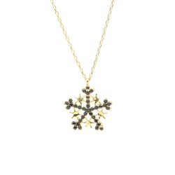 925 Sterling Silver Star Snowflake Necklace with Black CZ - 6