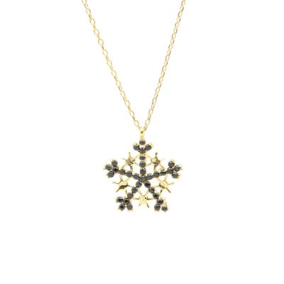 925 Sterling Silver Star Snowflake Necklace with Black CZ - 6