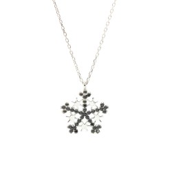 925 Sterling Silver Star Snowflake Necklace with Black CZ - 7