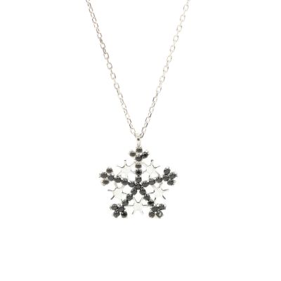 925 Sterling Silver Star Snowflake Necklace with Black CZ - 7