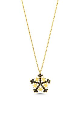 925 Sterling Silver Star Snowflake Necklace with Black CZ - 2