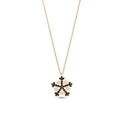 925 Sterling Silver Star Snowflake Necklace with Black CZ - 4