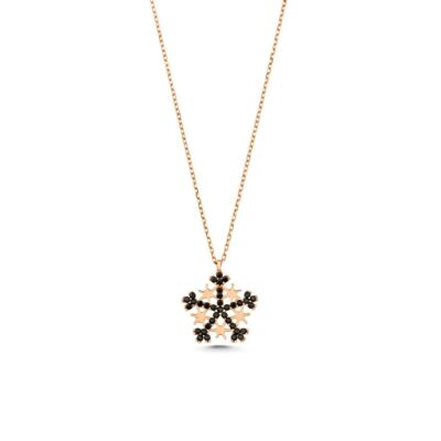 925 Sterling Silver Star Snowflake Necklace with Black CZ - 4