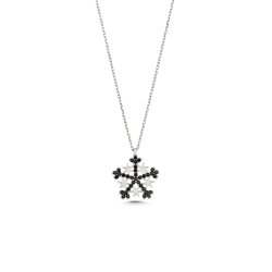 925 Sterling Silver Star Snowflake Necklace with Black CZ - 3