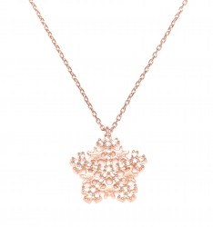 925 Sterling Silver Star Snowflake Necklace with Black CZ & Rose Gold Plated - 3