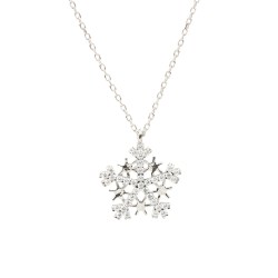 925 Sterling Silver Star Snowflake Necklace with Black CZ & Rose Gold Plated - 4