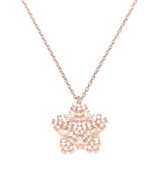 925 Sterling Silver Star Snowflake Necklace with Black CZ & Rose Gold Plated - 6